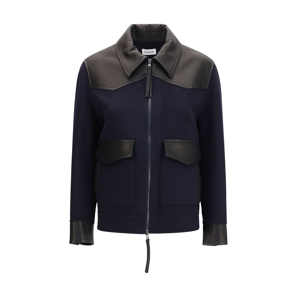 P.A.R.O.S.H. Blue Wool Oves Aries Leather Jacket