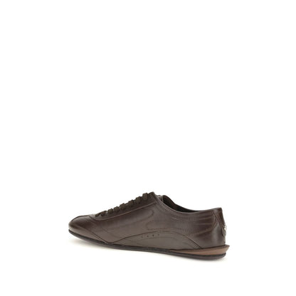 Dolce & Gabbana Brown Calf Leather Bos Taurus Low Top Sneakers