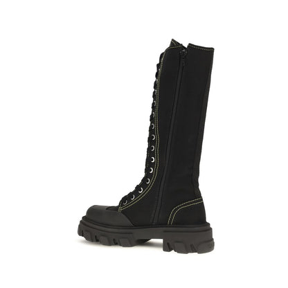 Ganni Black Cotton Lace-Up Boots