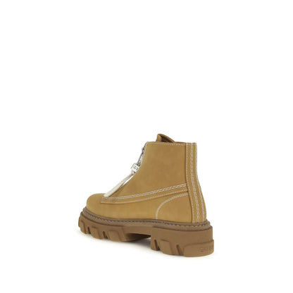 Ganni Beige Recycled Leather Lace-Up Boots
