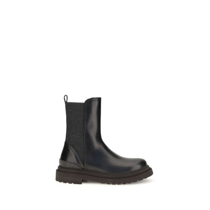 Brunello Cucinelli Black Calf Leather Bos Taurus Chelsea Boots