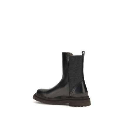 Brunello Cucinelli Black Calf Leather Bos Taurus Chelsea Boots