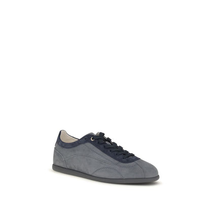 Brunello Cucinelli Gray Calf Leather Bos Taurus Low Top Sneakers