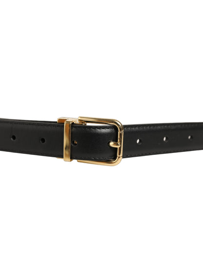 Dolce & Gabbana Black Leather Double Wrap Metal Buckle Belt