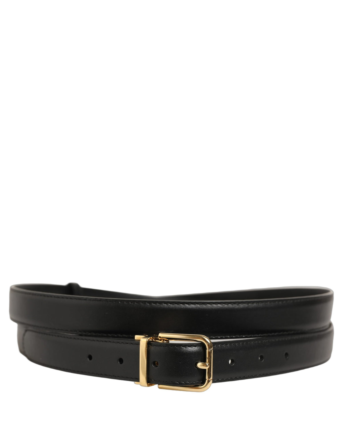 Dolce & Gabbana Black Leather Double Wrap Metal Buckle Belt