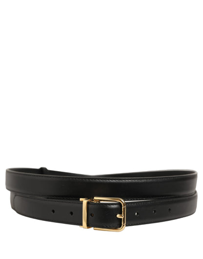Dolce & Gabbana Black Leather Double Wrap Metal Buckle Belt