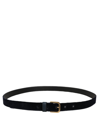 Dolce & Gabbana Dark Blue Velvet Gold Tone Metal Buckle Belt