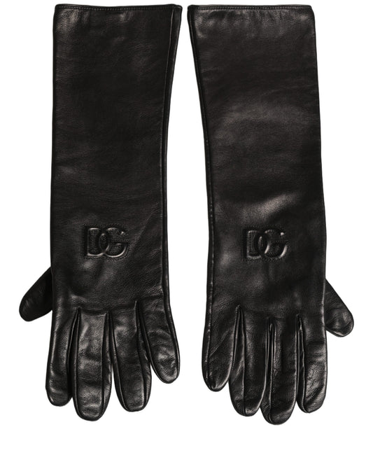 Dolce & Gabbana Black Genuine Leather Embossed DG Logo Gloves