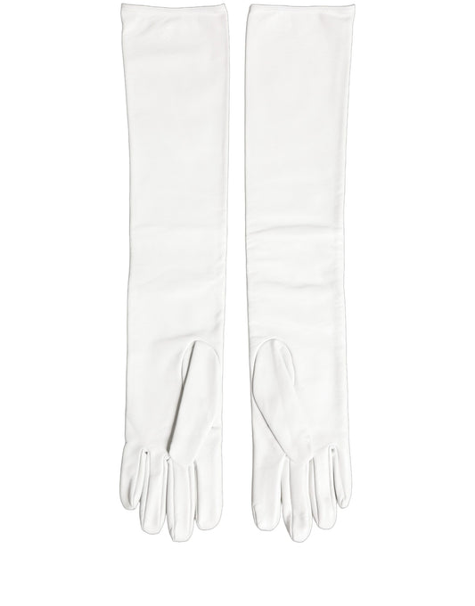 Dolce & Gabbana White Genuine Leather Embossed DG Logo Gloves