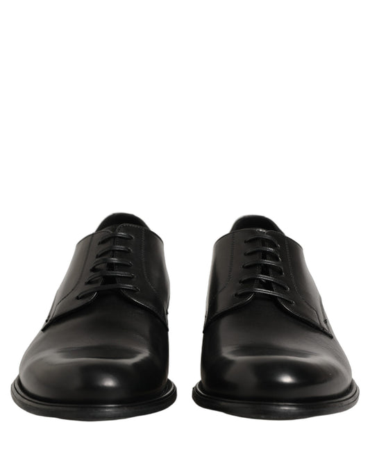 Dolce & Gabbana Black Calfskin Leather Derby Men Dress Shoes