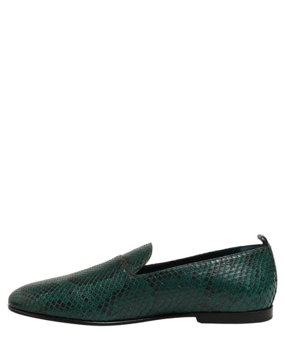 Dolce & Gabbana Dark Green Embossed Leather Loafers Shoes