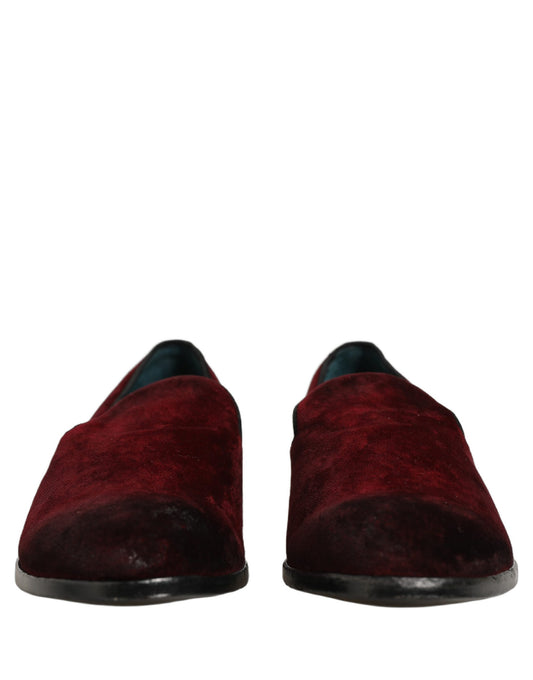 Dolce & Gabbana Maroon Suede Slip On Slippers Loafers Shoes