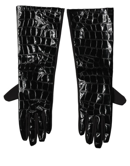 Dolce & Gabbana Black Polyester Patterned Short Length Gloves
