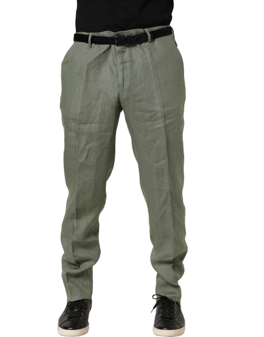 Dolce & Gabbana Gray Linen Tapered Men Dress Trouser Pants