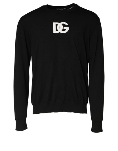 Dolce & Gabbana Black Wool DG Logo Men Crew Neck Sweater