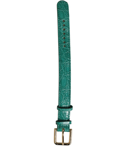 Dolce & Gabbana Green Embossed Leather Gold Buckle Belt Strap Bracelet
