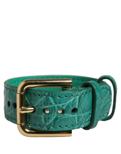 Dolce & Gabbana Green Embossed Leather Gold Buckle Belt Strap Bracelet