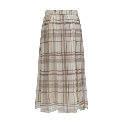 Brunello Cucinelli Beige Silk Midi Skirt