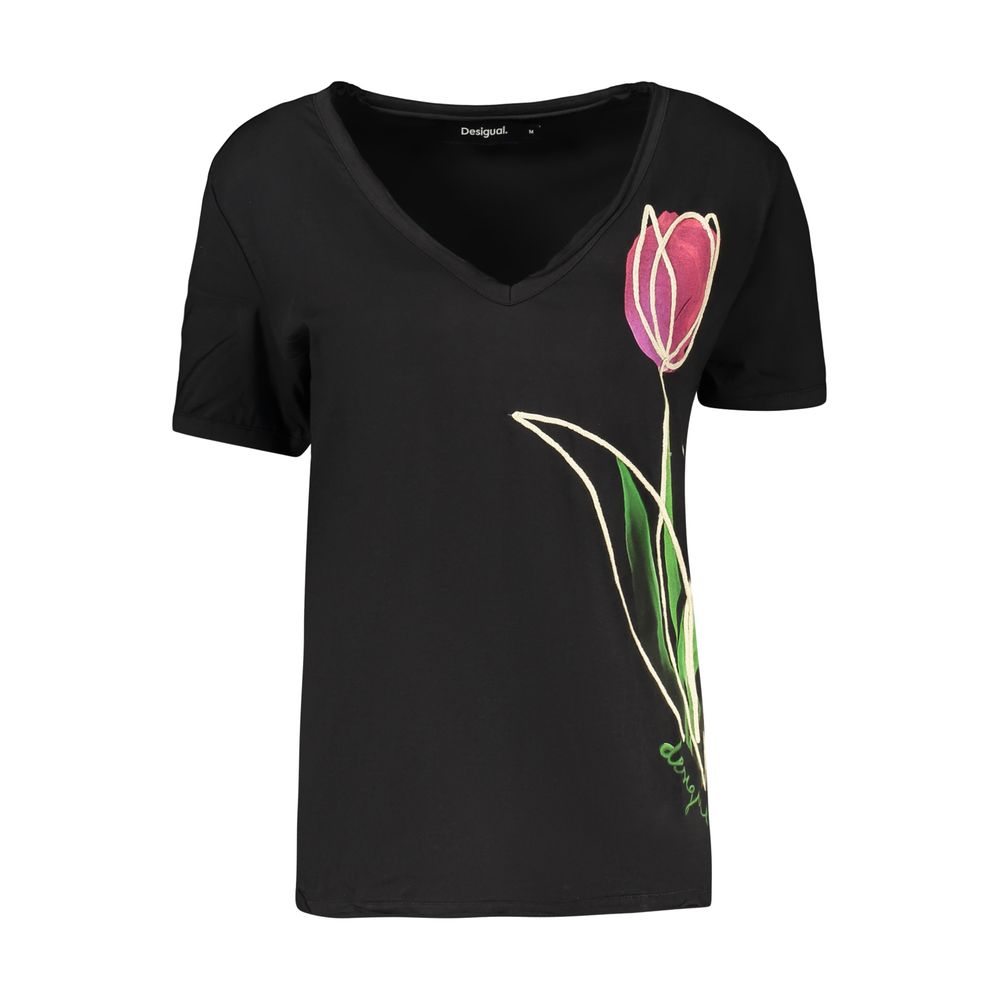 Desigual Damen T-Shirt aus schwarzer Baumwolle
