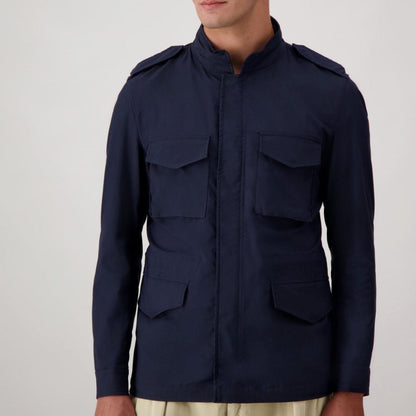 Autore Navy Blue Cotton Full-Length Jacket