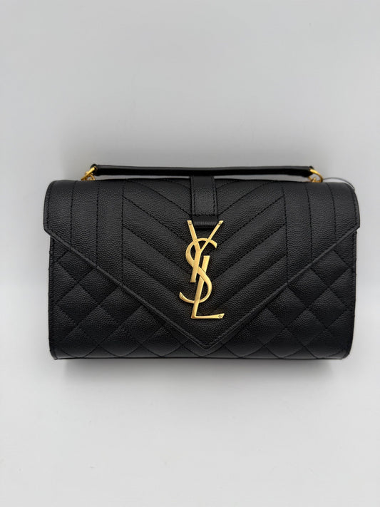 Saint Laurent SAINT LAURENT ENVELOPE SMALL in Grain de poudre Black Handbag