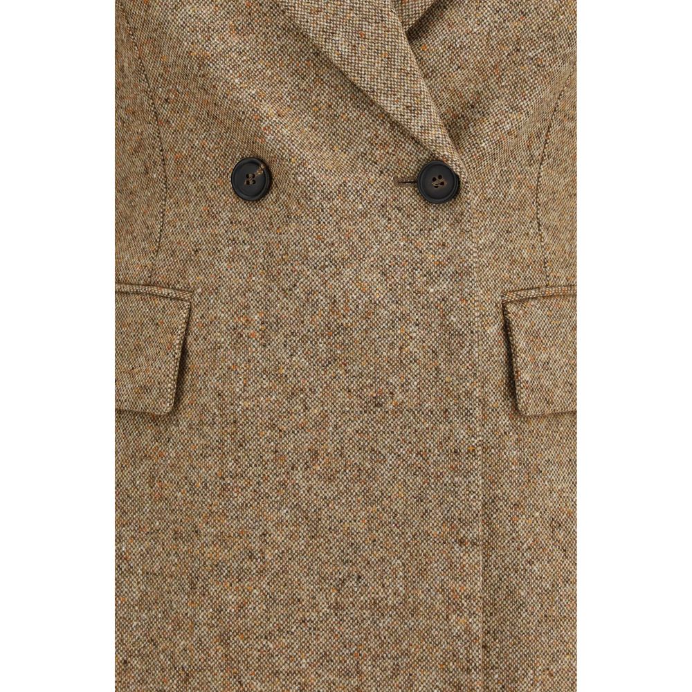 Brunello Cucinelli langer Mantel aus beiger Wolle im Oversize-Schnitt