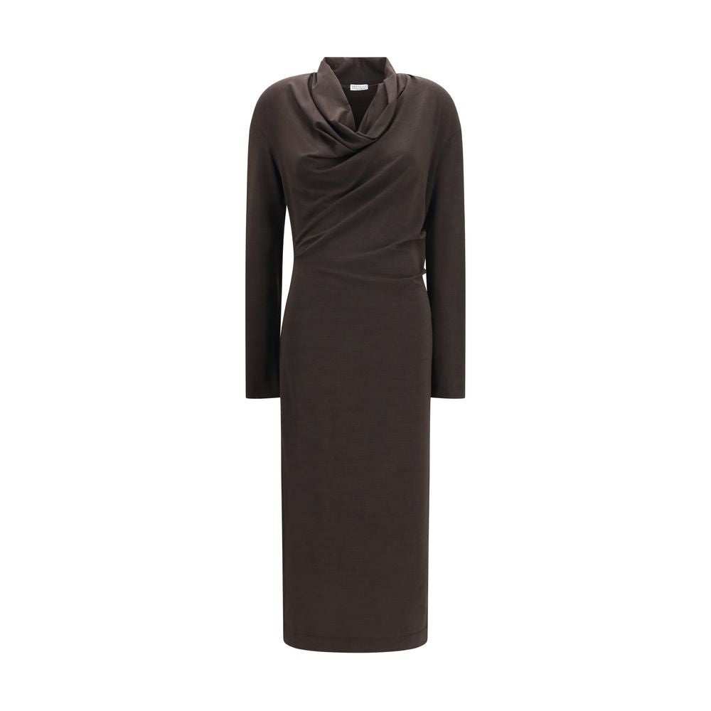 Brunello Cucinelli Braunes Freizeitkleid aus Wolle, Modell Aries
