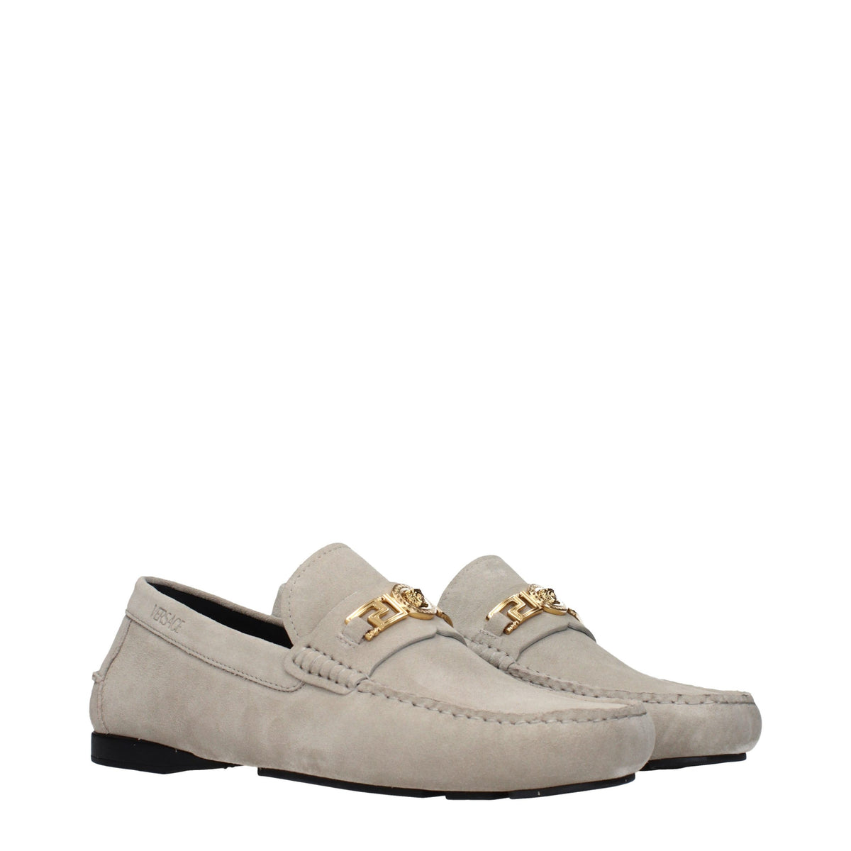 Versace Slipper aus grauem Leder