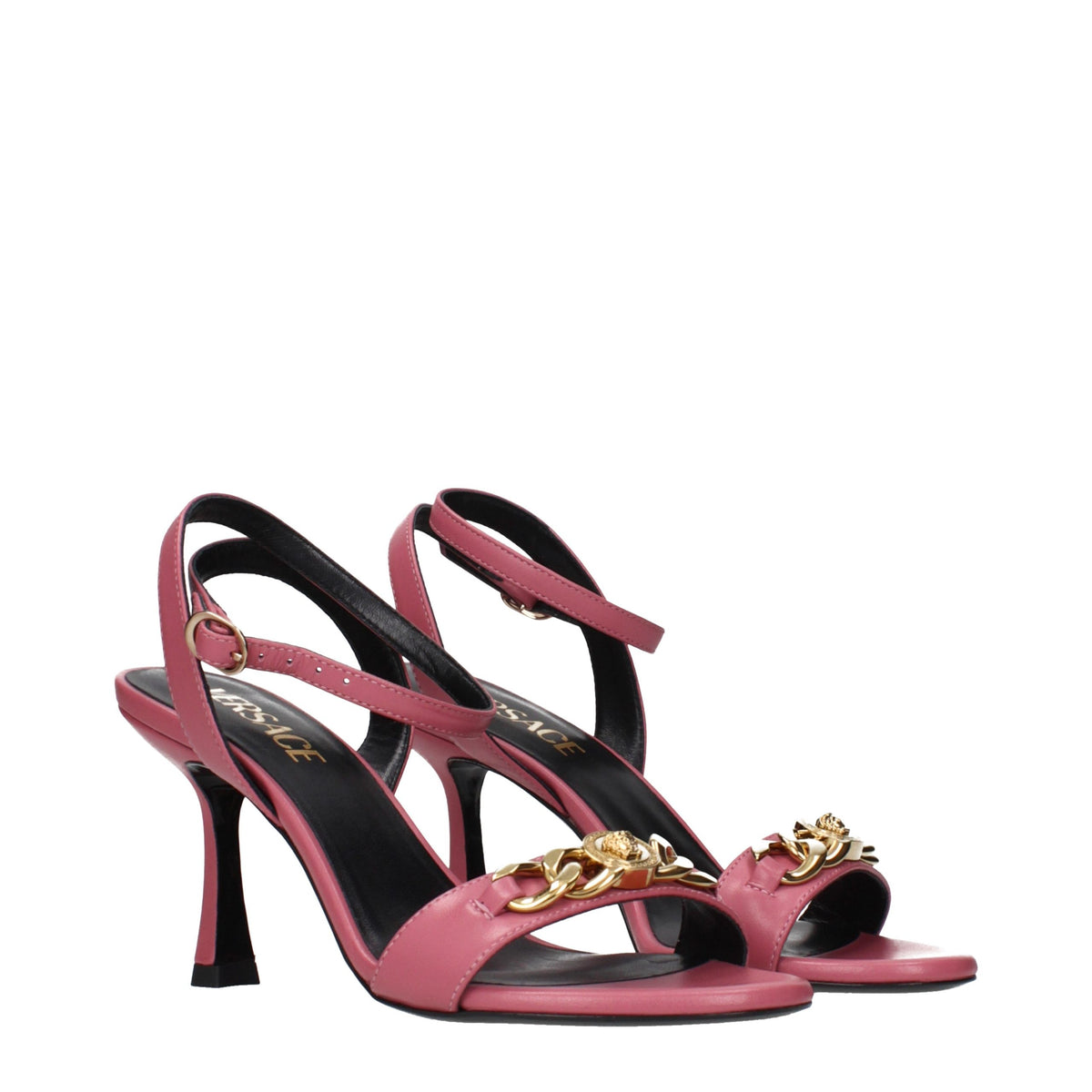 Versace Stiletto-Sandaletten aus rosafarbenem Leder