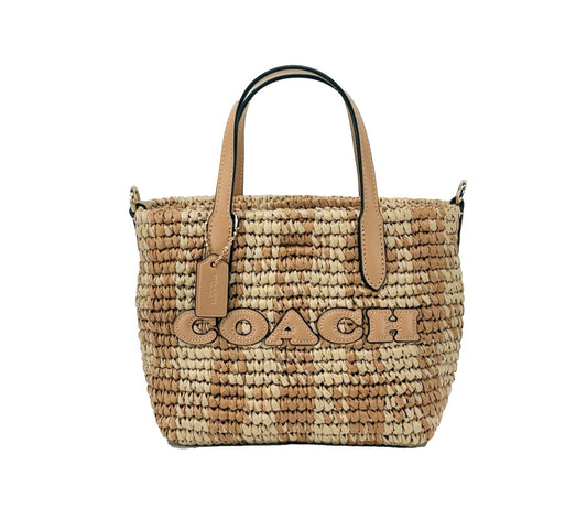 COACH Coach Mini City Gingham Straw Tote Crossbody Bag