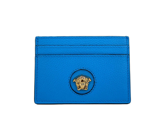 Versace Mini Medusa Blue Grainy Leather Slim Card Case Wallet