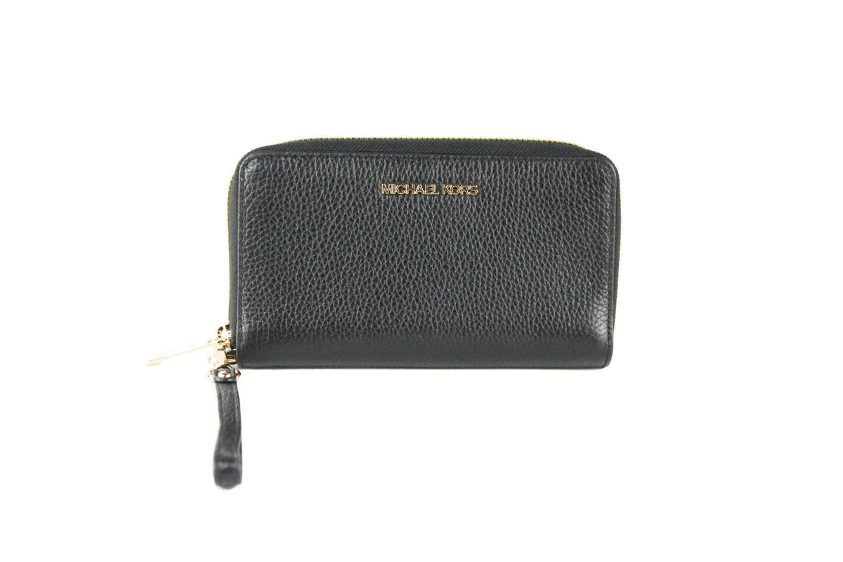 Michael Kors Jet Set Travel Large Phone Wristlet Wallet Pebbled Leather Black
