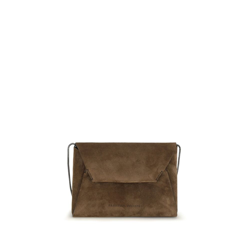 Brunello Cucinelli Brown Calf Leather Bos Taurus Shoulder Bag