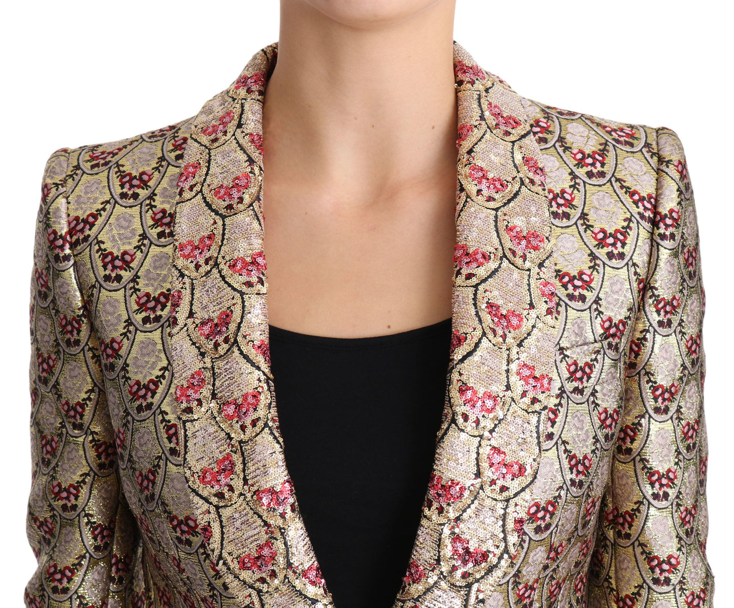 Dolce &amp; Gabbana Blazer-Manteljacke mit goldenen Blumen und Pailletten