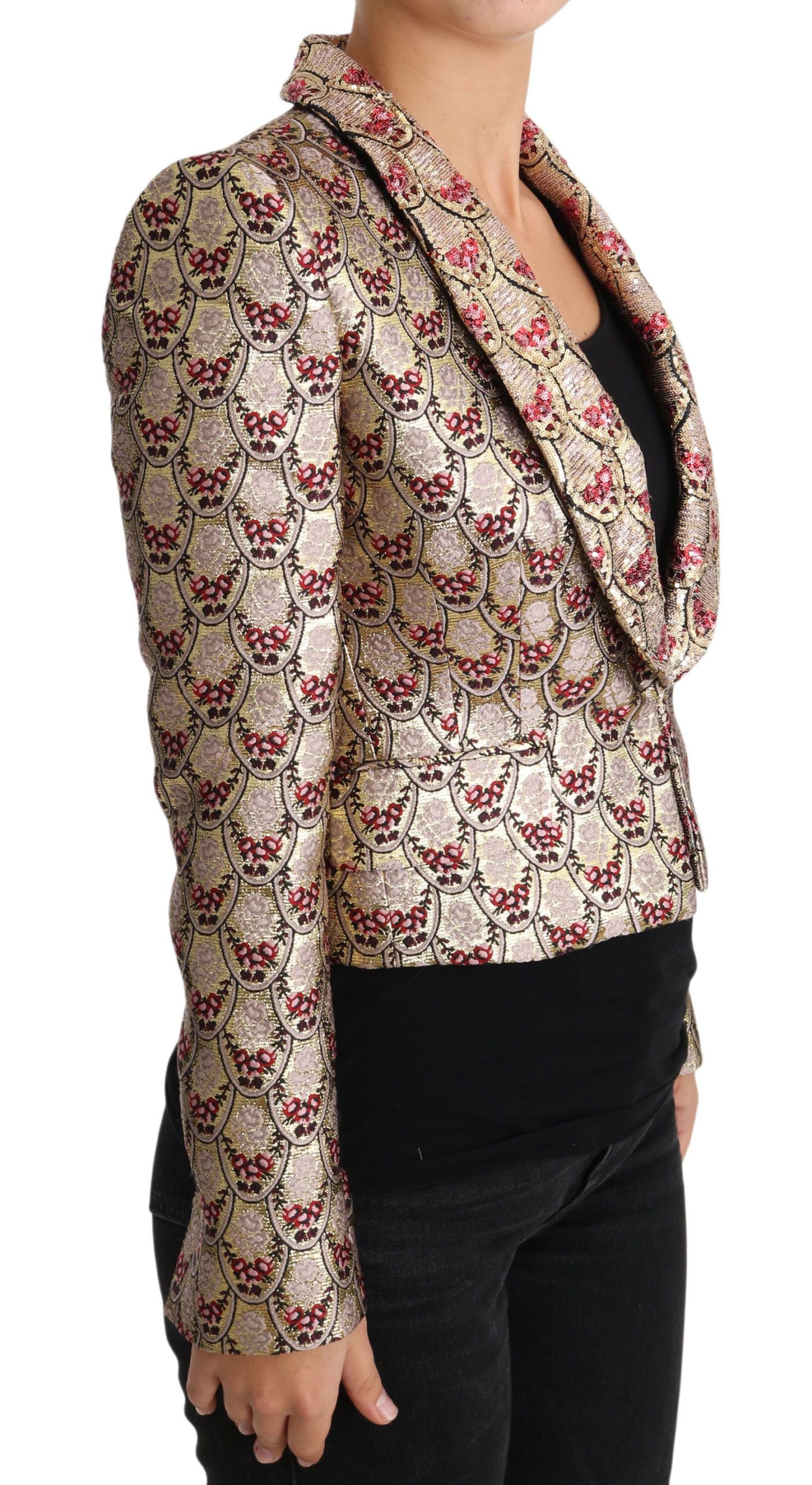 Dolce &amp; Gabbana Blazer-Manteljacke mit goldenen Blumen und Pailletten