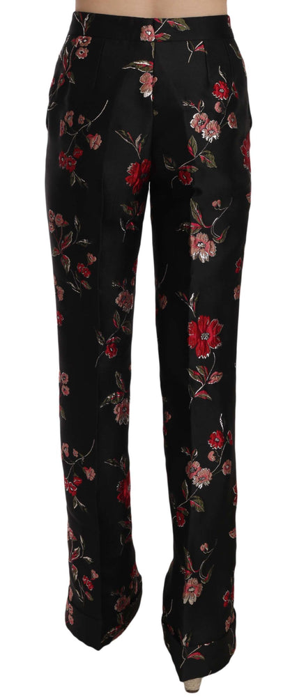 Dolce &amp; Gabbana – Schwarze Bootcut-Hose mit Blumenmuster