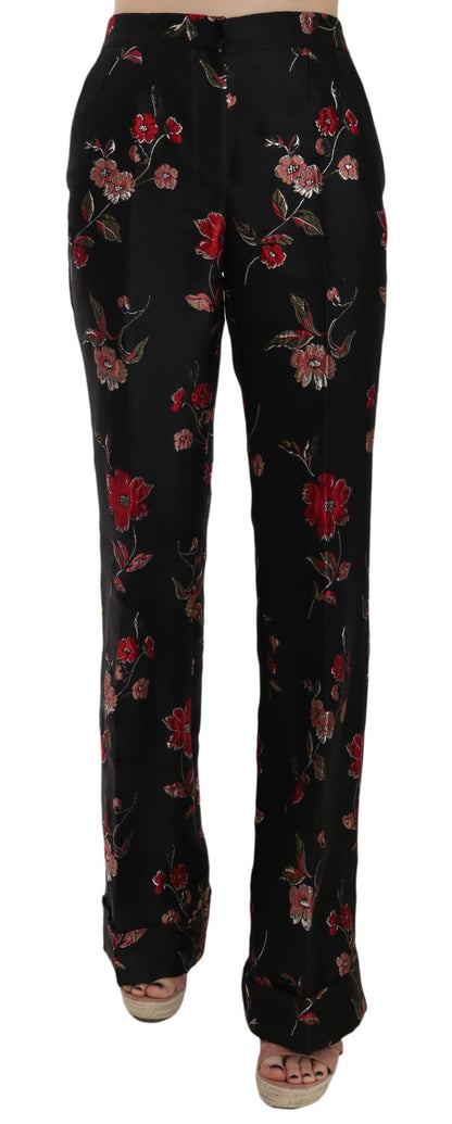 Dolce &amp; Gabbana – Schwarze Bootcut-Hose mit Blumenmuster