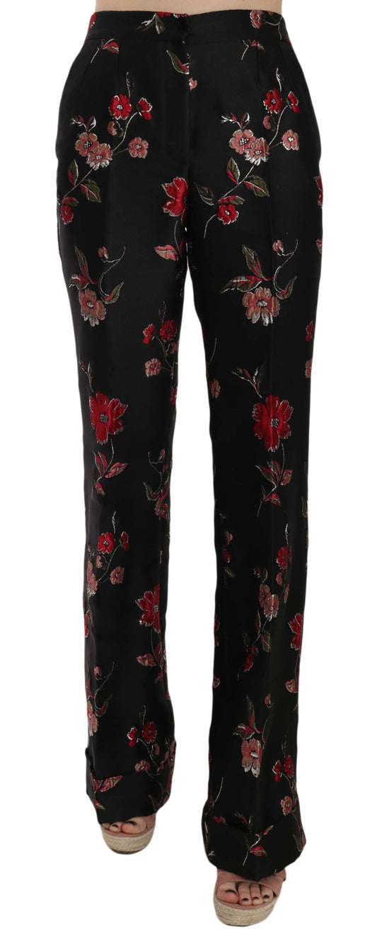Dolce &amp; Gabbana – Schwarze Bootcut-Hose mit Blumenmuster