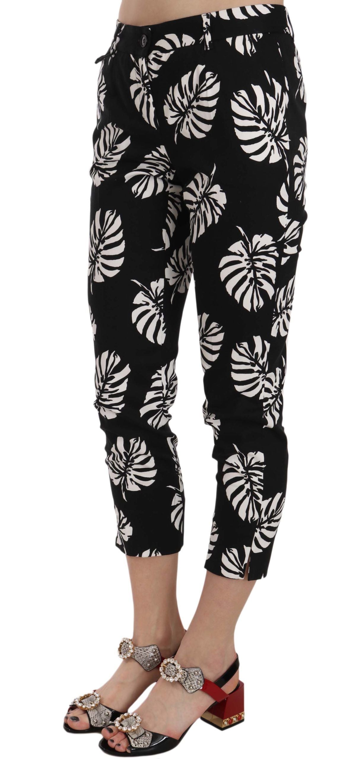 Dolce &amp; Gabbana – Schwarze Skinny-Hose mit Palmenblatt-Print