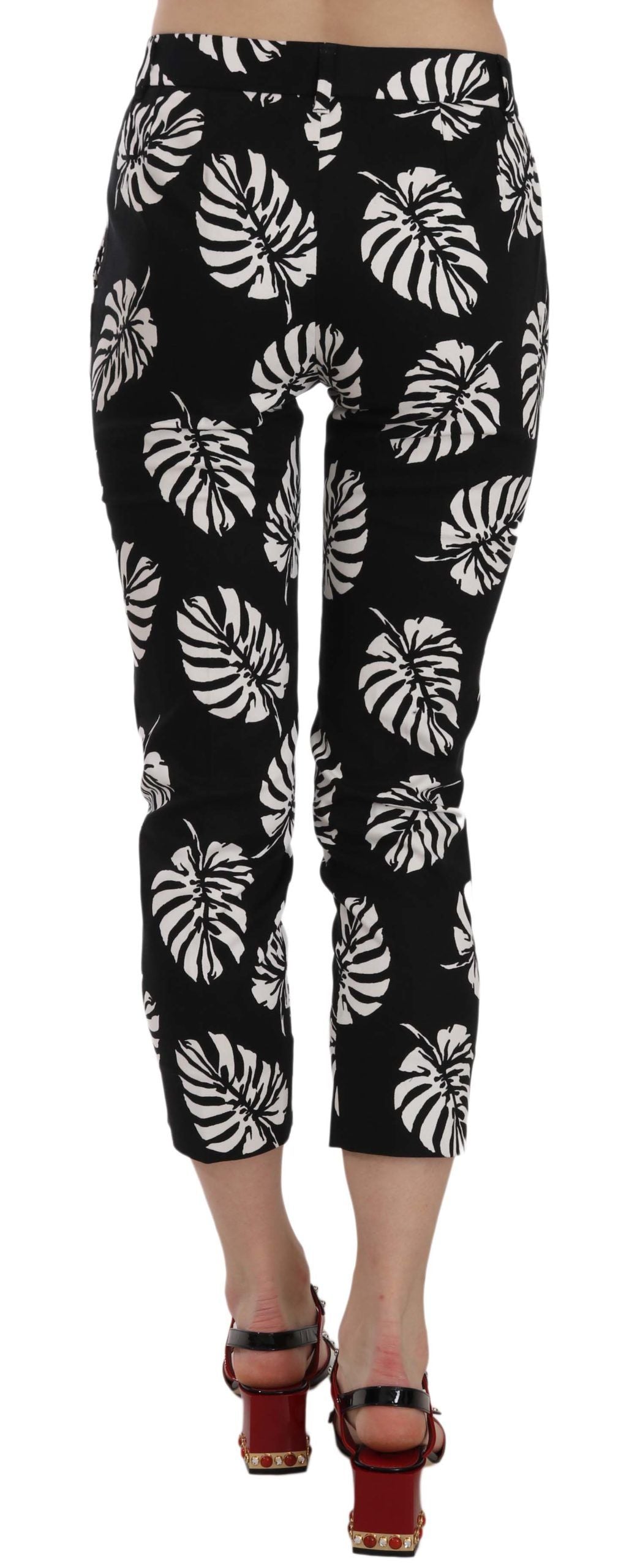 Dolce &amp; Gabbana – Schwarze Skinny-Hose mit Palmenblatt-Print