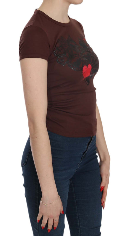 Exte Brown Hearts Short Sleeve Casual T-shirt Top