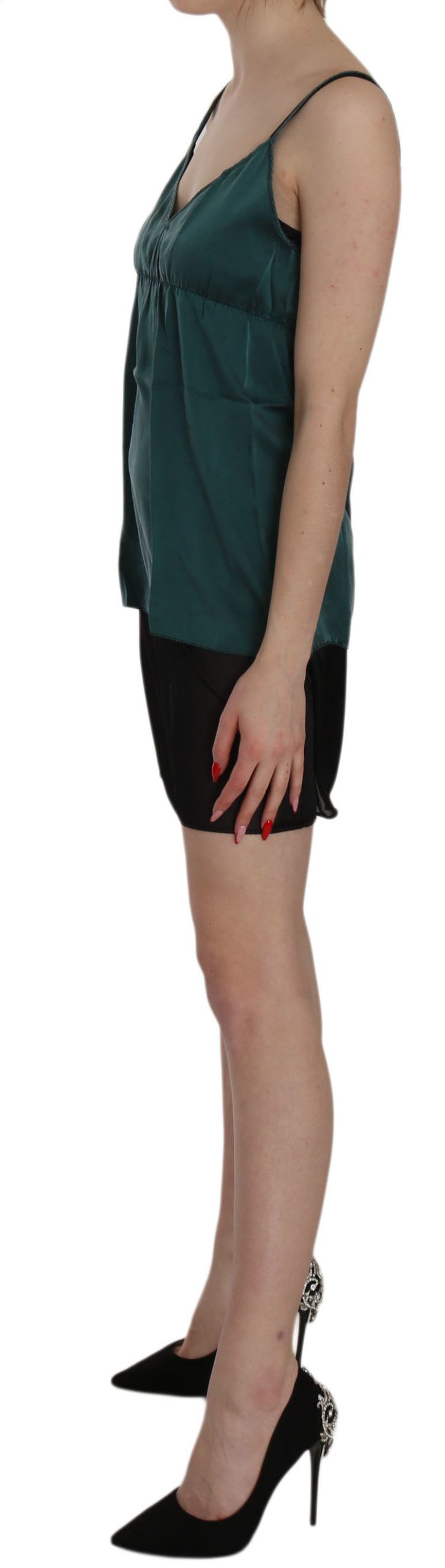 PINK MEMORIES Seidengrünes Mini-Etuikleid mit Spaghettiträgern