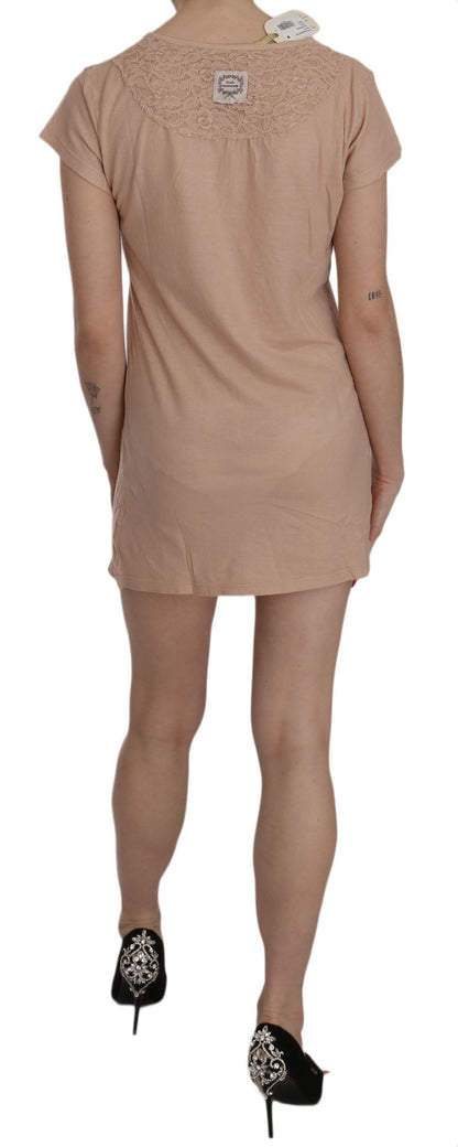 PINK MEMORIES – Kurzärmliges Mini-Etuikleid aus Spitze in Rosa