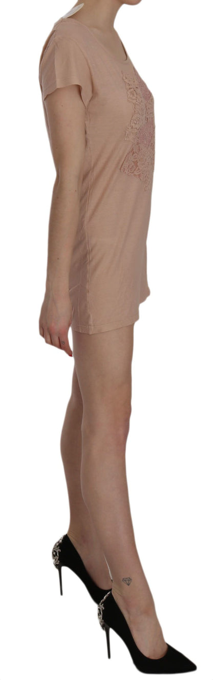 PINK MEMORIES – Kurzärmliges Mini-Etuikleid aus Spitze in Rosa