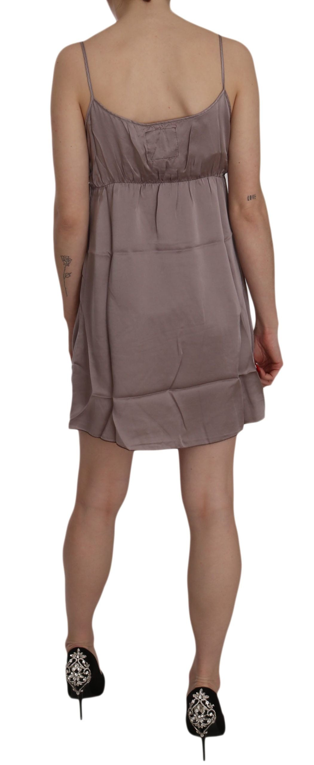 PINK MEMORIES Lila Spaghetti A-Linie Mini Seidenkleid