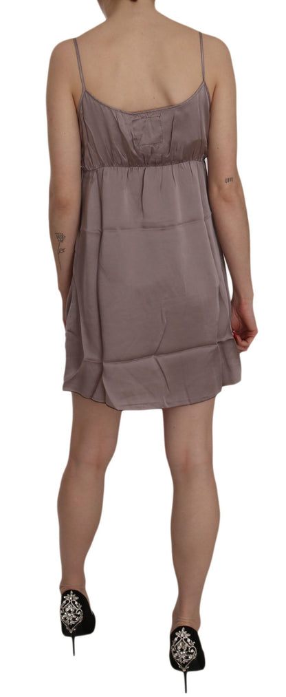 PINK MEMORIES Lila Spaghetti A-Linie Mini Seidenkleid