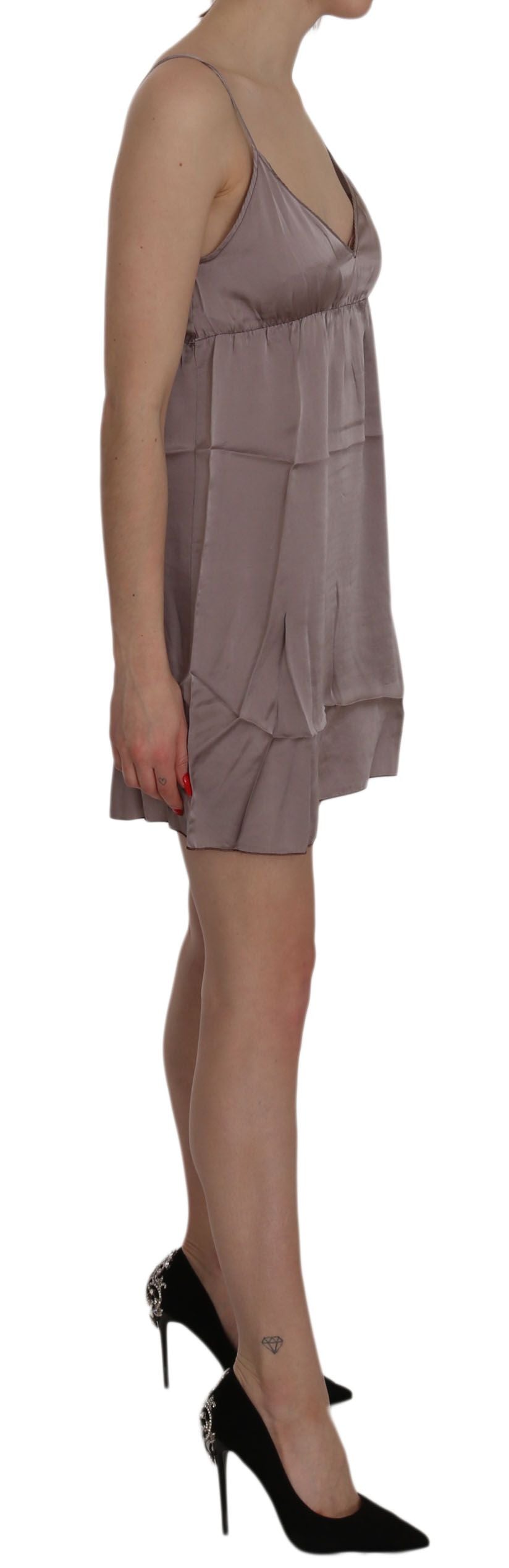 PINK MEMORIES Lila Spaghetti A-Linie Mini Seidenkleid