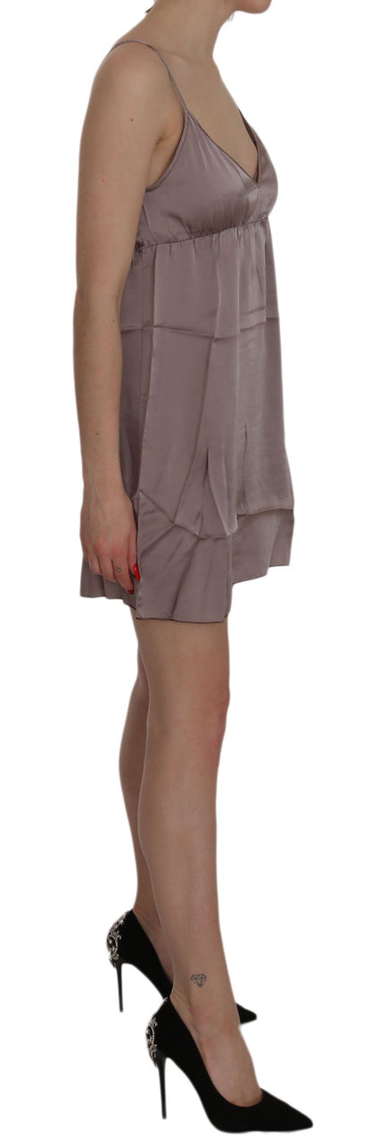 PINK MEMORIES Lila Spaghetti A-Linie Mini Seidenkleid