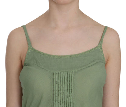 PINK MEMORIES Green Silk Spaghetti Strap Tank Top Blouse