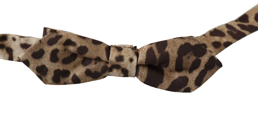 Dolce & Gabbana Braune Papillon-Fliege aus Seide mit Leopardenmuster und verstellbarem Hals